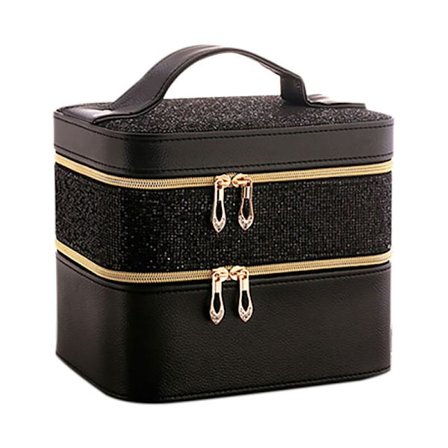 Høykapasitets boksarrangør sminkekiste sminkeoppbevaring skinn sminkearrangør skjønnhetsreiseskrin-2