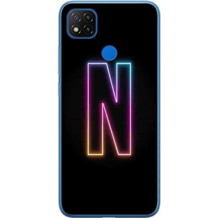 Kompatibel Mobilcover til Xiaomi Xiaomi Redmi 9C Minimalistisk neonbogstav N i farveskiftende lys mod sort baggrund