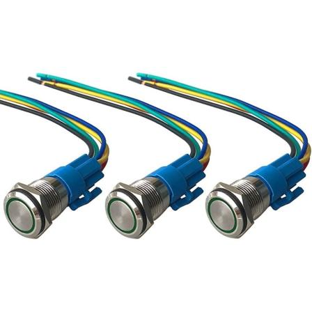 3 kpl Premium 12v/24v 5a Hetkellinen Painonappi, 19mm Painonappi, Vihre Led Ip67 Vedenkest v Kytkimen Virtajohdolla