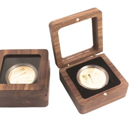 Enkel Træmønt Displaykasse Med Sort Indvendig 40mm Mønt Opbevaringsboks Med Synligt Vindue Magnetisk Lukning Medaljer Holder Display Stativ