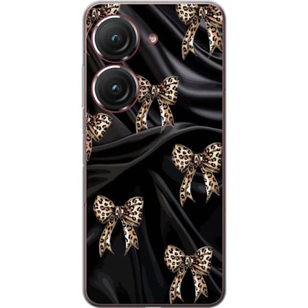 Yhteensopiva Puhelinkuori Asus Asus Zenfone 9 Leopardikuvioidut rusettinauhat mustalla silkkitaustalla, ylellinen muotoilu, jossa glamouria, eksklusii