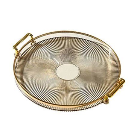 Rundt Brett med Håndtak Multifunksjonelt Transparent Rundt Serveringsbrett for Brød Frukt Dessert Snacks Kjøkken Bad Amber Gull