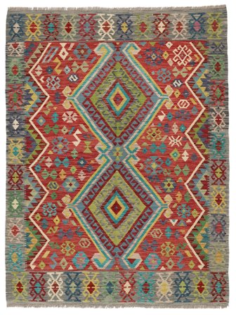 153X202 Tapete Oriental Kilim Afegão Old Style Vermelho Escuro/Verde Escuro (Lã, Afeganistão)