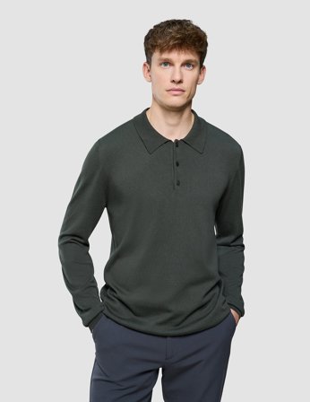 Shaping New Tomorrow - Seamless Core Knit Long Sleeve Polo - Green Night - Herr - Storlek XL
