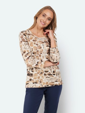 SIGNATURE - 3/4 Ærmet T-shirt - Sand Mix - Mønstret