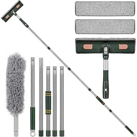 2-i-1 Profesjonell Vindusnal, 210 cm Sammenføybar Dusjnal med 2 Mikrofiberkluter, 180° RotasjonsvindusrengjørerBY