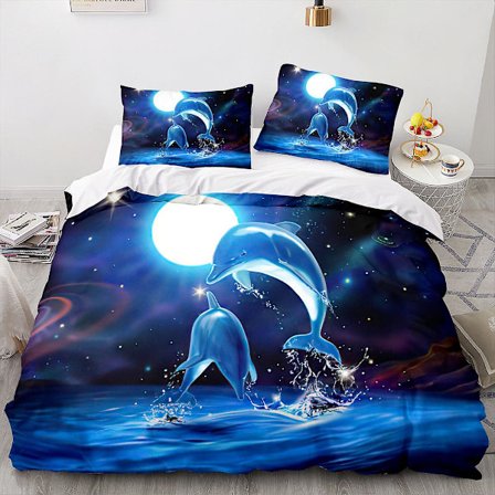 Dolphin 12# 3d Hemtextilier Sängkläder Dolphin Djurtryck Påslakan Tre Delar Lakan Set