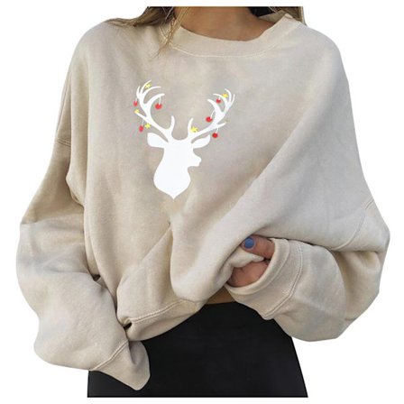 Ladie Casual Christmas Elk Print Pullover pitkähihainen collegepaita
