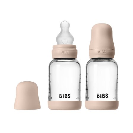 BIBS Glass Baby Bottle Round Silicone 2-Pak Blush 120 ml Slow Flow, Børn & Forældre, Sutteflasker & Tilbehør, Sutteflasker