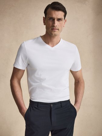 John Henric Men's White Slim Fit V-Neck T-Shirt Cotton Size S