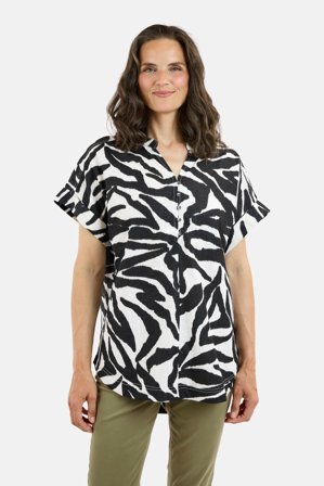 SIGNATURE - Hør Bluse - Sort / Hvid - Zebra Mønstret