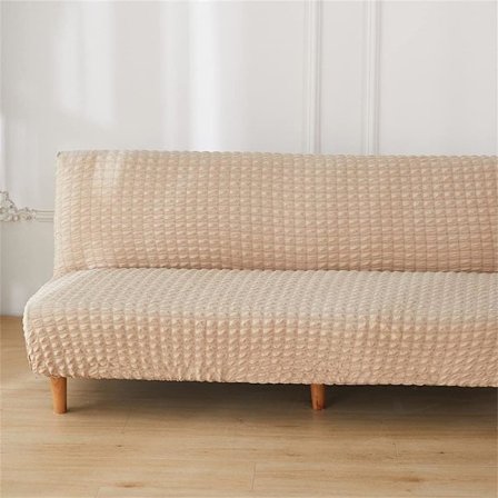 (Beige, 3 istuttava) Joustava selkänojaton sohvanpäällinen 2/3 istuttavalle sohvalle, Seersucker-vuodesohvan päällinen Universaali kokonaan peittävä 