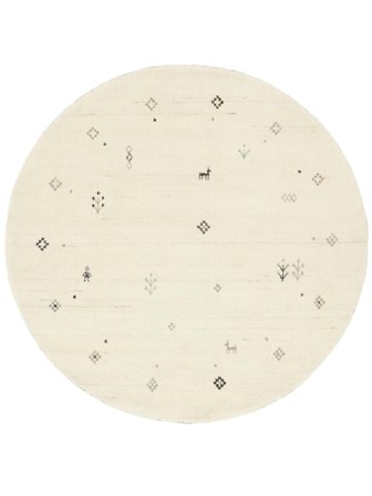 Tapis De Laine Gabbeh Giza Blanc Écru Rond Petit Oeko-Tex