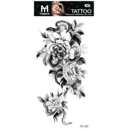 Tillfällig Tatuering 19 X 9cm - Ett Par Ormar Gömda I Blommor