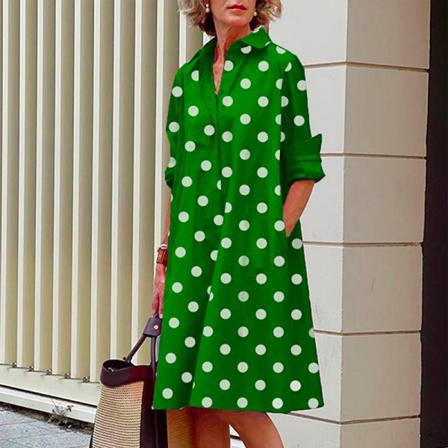 Sommar Populär Enfärgad Polka Dot Print Sexig Skjorta Sommarklänning Lös Pocket Dress A9SYDDG230613R 2XL