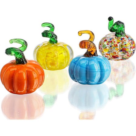 4 stk. Blæst Glas Græskar Figurer Bordpynt til Efterår & Høst, Mini Krystal Halloween Græskar Kunst Dekorationer til Hjem Thanksgiving