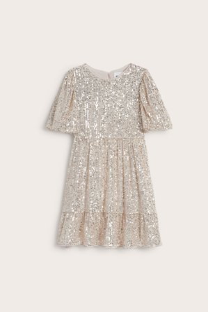 Kappahl | Paljettklänning med puffärm | Rosa