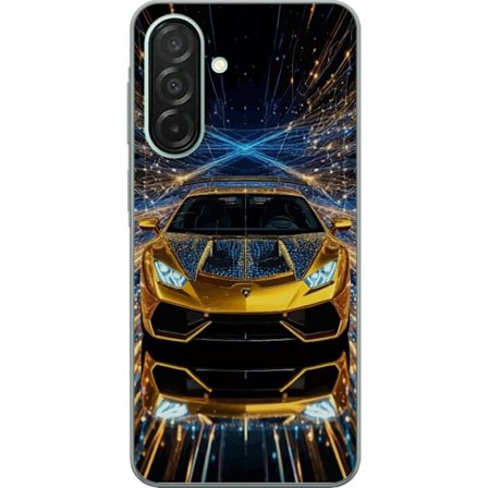 Kompatibel Mobilcover til Samsung Galaxy A26 Gylden sportsbil illustration, futuristisk luksusbil med lysbaner perfekt til eksklusive bilmotiver og ra