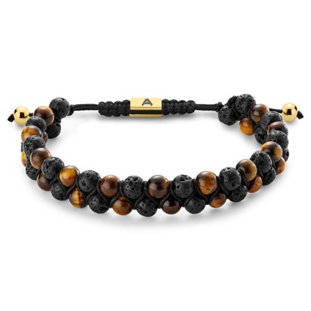 Sanatio Double Row Tiger’s Eye and Lava Rock Bracelet for Men - Beaded bracelets