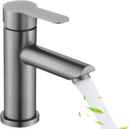 Blandare för badrum, ettgreppsblandare för handfat, rostfritt stål, grå