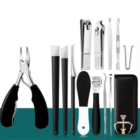 16 stk. Pedicure Sæt Hård Hud Fjerner Rustfrit Stål Fodpleje Sæt med Neglebåndsnipper til Paronychia Sort