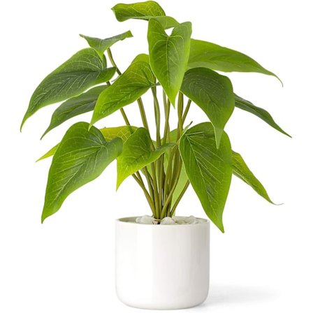 Kunstige planter i keramisk potte, 28 cm potteplanter til indendørs boligindretning, falsk grøn plante med moderne hvid plantekasse til skrivebord, 