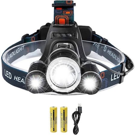 Genopladelig LED pandelampe, 5000 lumen pandelampe, superlys T6 LED pandelampe, vandtæt pandelampe med 2 batterier, USB-ladekabel til ca.