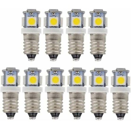 10 stk. E10 6V Cool White LED Pærer 5SMD 0.5W 50LM Lamper (Cool White)