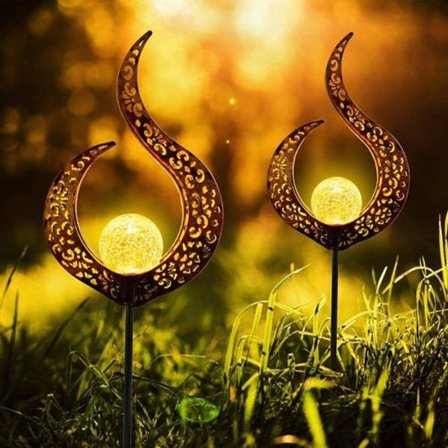 Solcellelampe til udendørs brug, 2-pak metal hul LED-pæle dekorative