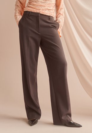 BUBBLEROOM - Straight High Waist Suit Trousers - Brown
