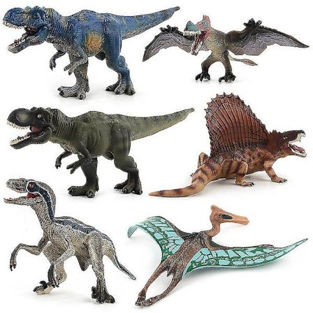 6 stk Jurassic Dinosaur Modellleker Tyrannosaurus Rex Velociraptor Dimetrodon Simulering Dinosaur Barn