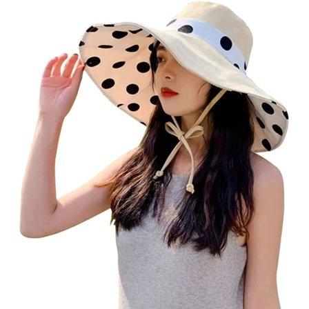 Dobbeltsidig hatt for kvinner, stor bredbremmet sammenleggbar solhatt