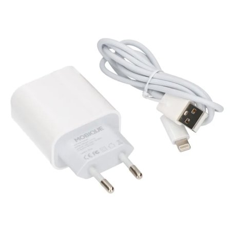 USB A till Lightning Kabel + USB Laddare 2.4A - Vit