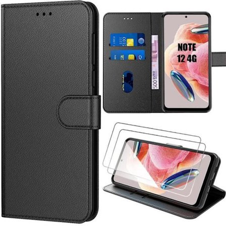 Coque - Xiaomi - Redmi Note 12 - PU-läder - 2 Härdat glas - Repbeständig