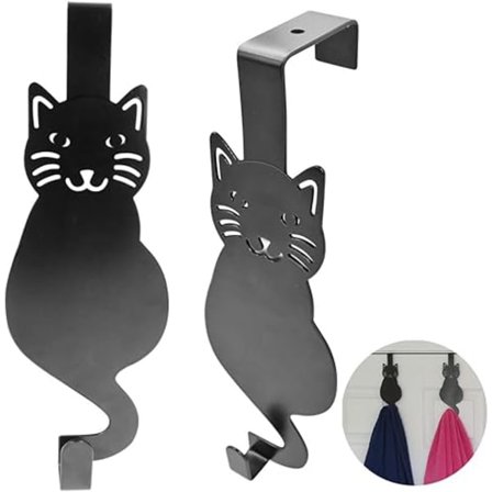 Kattformade dörrkrokar - Svart katt - Handduks-/jackhållare - Håller 10-15 kg - I