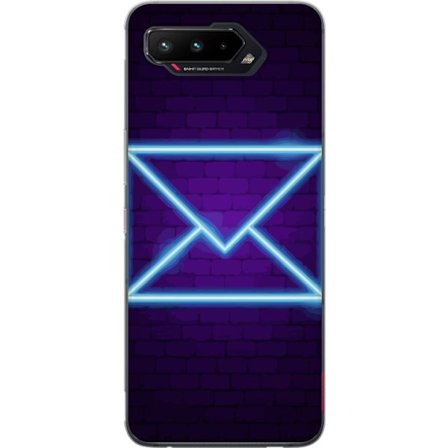 Kompatibelt Mobildeksel til Asus Asus ROG Phone 5 Neon illustrasjon av konvolutt i blått lys mot lilla murvegg, moderne symbol for meldinger kommunik