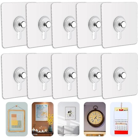 Sett med 20 selvklebende bilderammer uten boring, selvklebende rammeklips kroker for å henge bilderammer, veggkunst, dekorative, uten hull (
