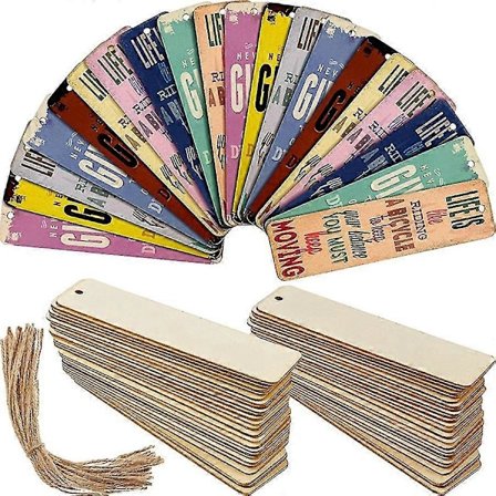 Blanke Trebokmerker DIY Trehåndverk Bokmerker Jul Rektangulær Dekorasjon Perforert Snor (36 stk)