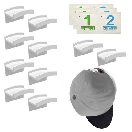 Självhäftande hattkrokar för vägg (10-pack) - Hatthylla - Krokar för öron - Ingen borrning, klistra fast dem eller platser att borra för en fixtur - 