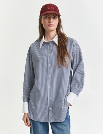 GANT Os Contrast Collar Striped Shirt - Grey - 38