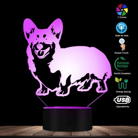 Corgi Hund LED Nattlampa 3D Dekorativ Belysning Färgväxlande Akryllampa Present till Hundälskare