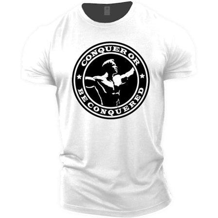 Gymtier Bodybuilding T-shirt för män - Arnold Schwarzenegger Conquer - Gym Training Top