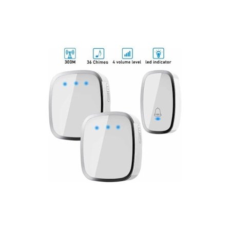 Betterlife trådløs ringeklokke, dør utvendig dør 300m rekkevidde, 2 sender & 1 mottakere, trådløst ringesett med flash LED, 36 melodier, 4 vol