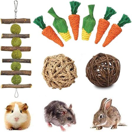 Tyggelegetøj til dværgkaniner, gulerodslegetøj til små dyr, marsvinelegetøj, tandpleje til hamster, marsvin, chinchilla, papegøje, gerbiler, rotter