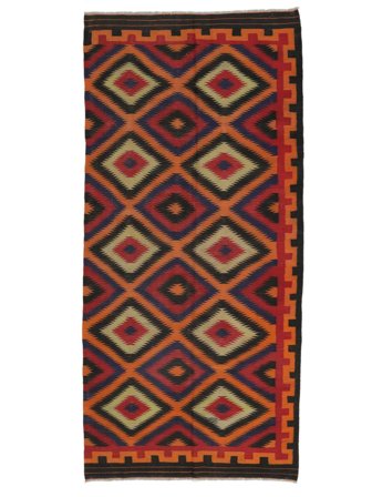 Afghan Vintage Kelim Vloerkleed Oosters Tapijtloper Zwart/Donkerrood (Wol, Afghanistan)