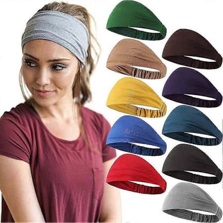 10 stykker brede pannebånd for kvinner, elastisk mykt pannebånd for yoga og trening