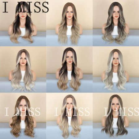 Grå ombre paryk til kvinder lang, krøllet, lavet af naturlige syntetiske materialer