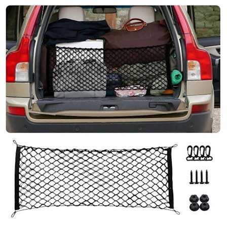 Dobbeltlags bilnett med kroker, 90 x 40 cm elastisk bagasjeromsorganisator for små og mellomstore biler (FMY)