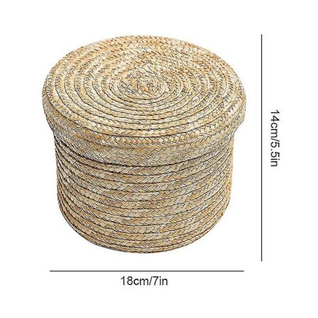 Vävda halmburkar för förvaring, rotting, mångsidig behållare för snacks med lock