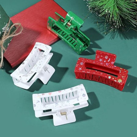 Muweordy Christmas Hair Claw 8.5CM Square Print Red Green Christmas Crab Hair Clip Trendy Claw Clips Hair Accessories for Women